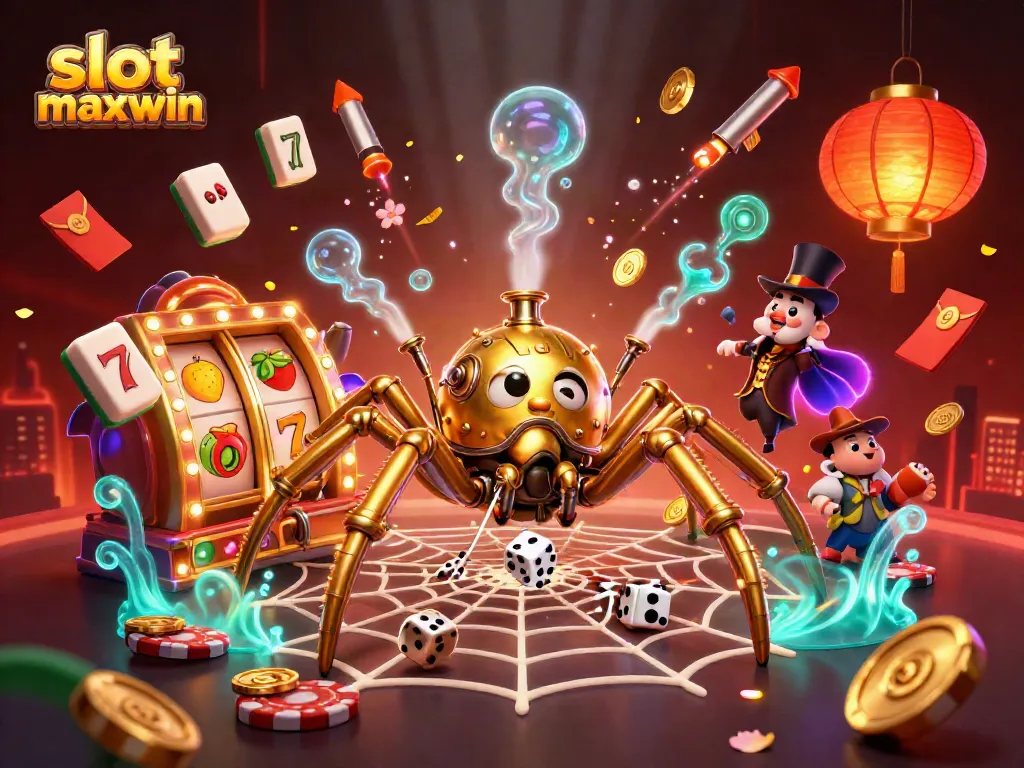 Spin to win with slot maxwin in a vibrant 3D steampunk casino scene.