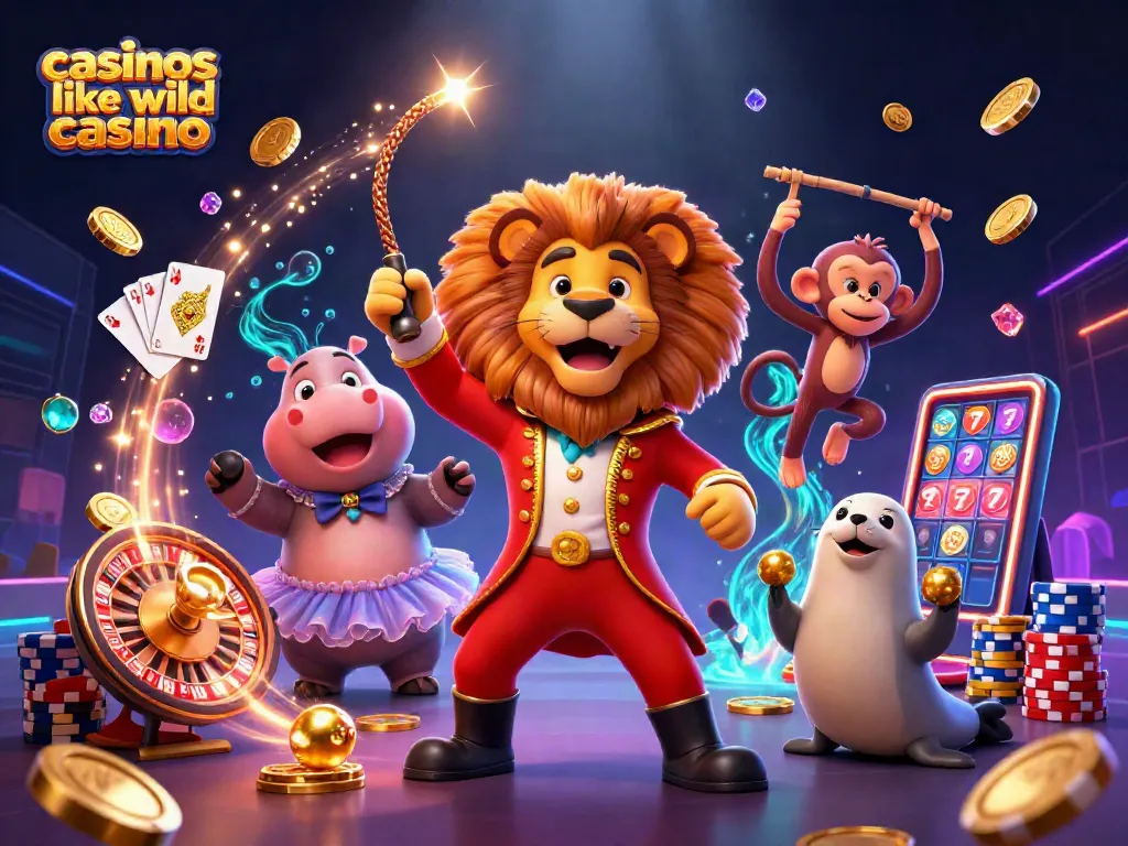 Win big at casinos like wild casino with vibrant 3D circus-themed gaming elements and characters.