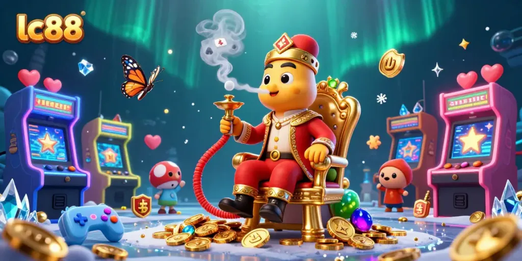 Experience thrilling gambling excitement with lc88, a vibrant 3D cartoon scene filled with interactive casino game elements.
