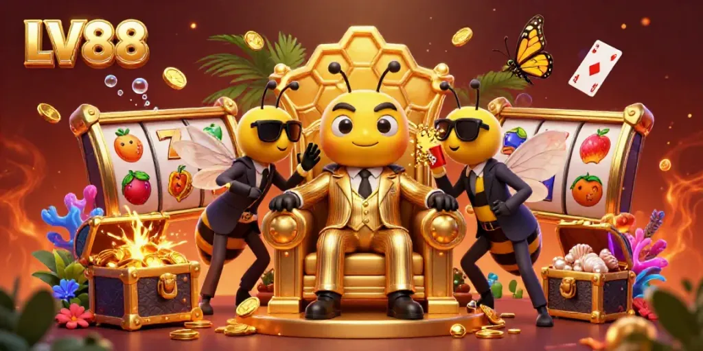 Experience the excitement at LV88 with the vibrant and dynamic casino scene illustration.