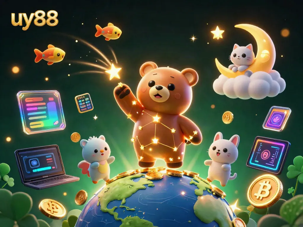 Experience excitement at uy88 with a constellation bear scooping coins, embodying online gambling thrill.