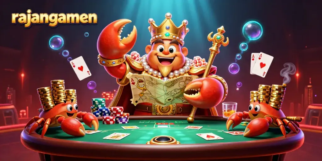 Permainan yang menarik dengan rajangamen, kerajaan kepiting emas beraksi di meja poker.