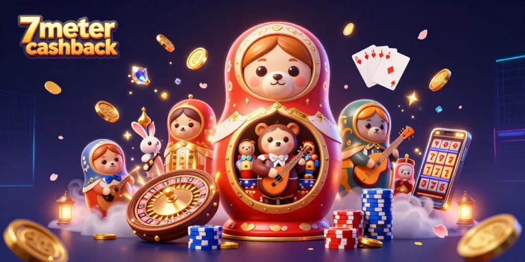 Activate the 7meter cashback offer with dynamic casino elements in a vibrant scene filled with excitement.