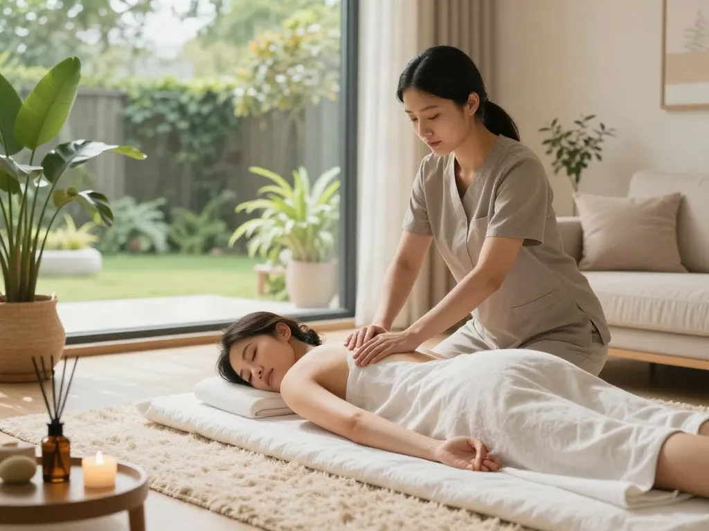 Experience the comfort of 브라보출장 with a soothing massage in a serene home environment.