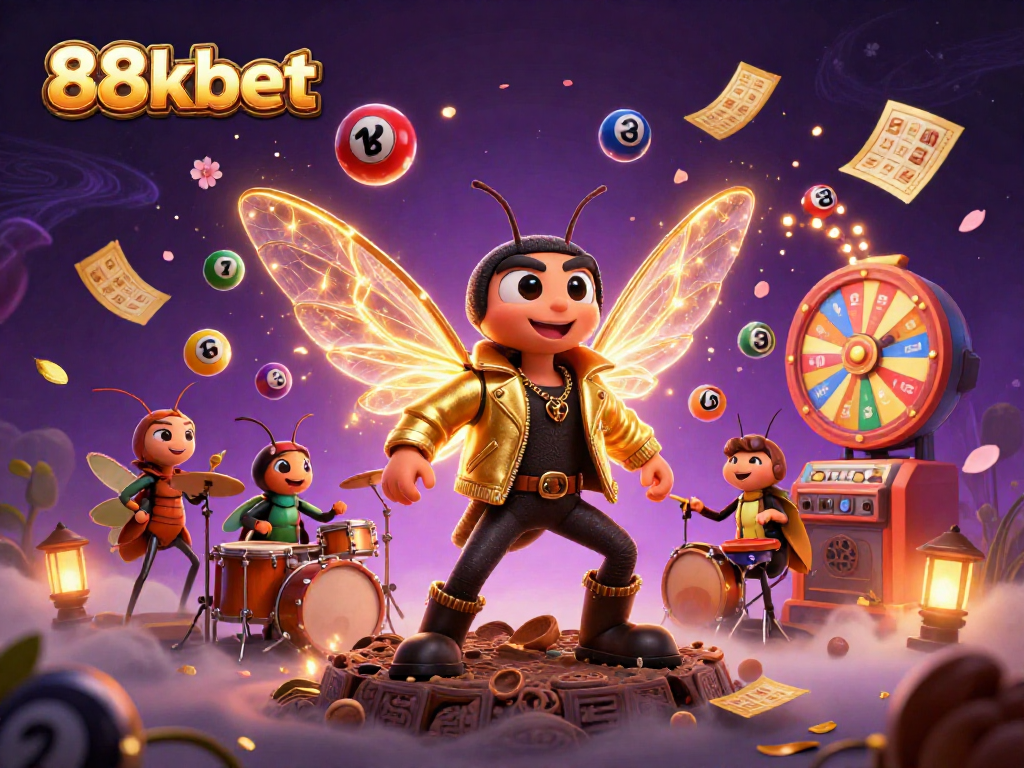 Engage in thrilling lottery experiences with 88kbet, featuring a vibrant scene of lively characters and colorful game elements.