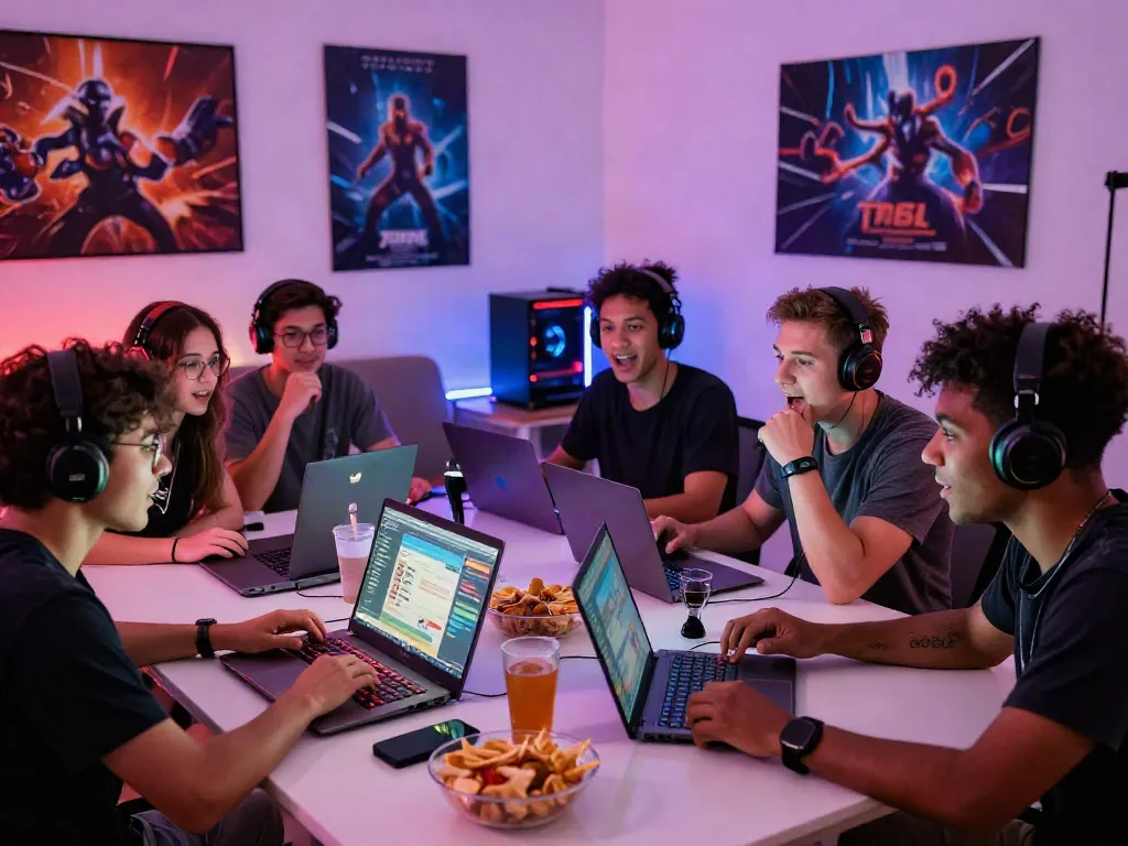 Friends strategizing togel online in a cozy gaming setup.