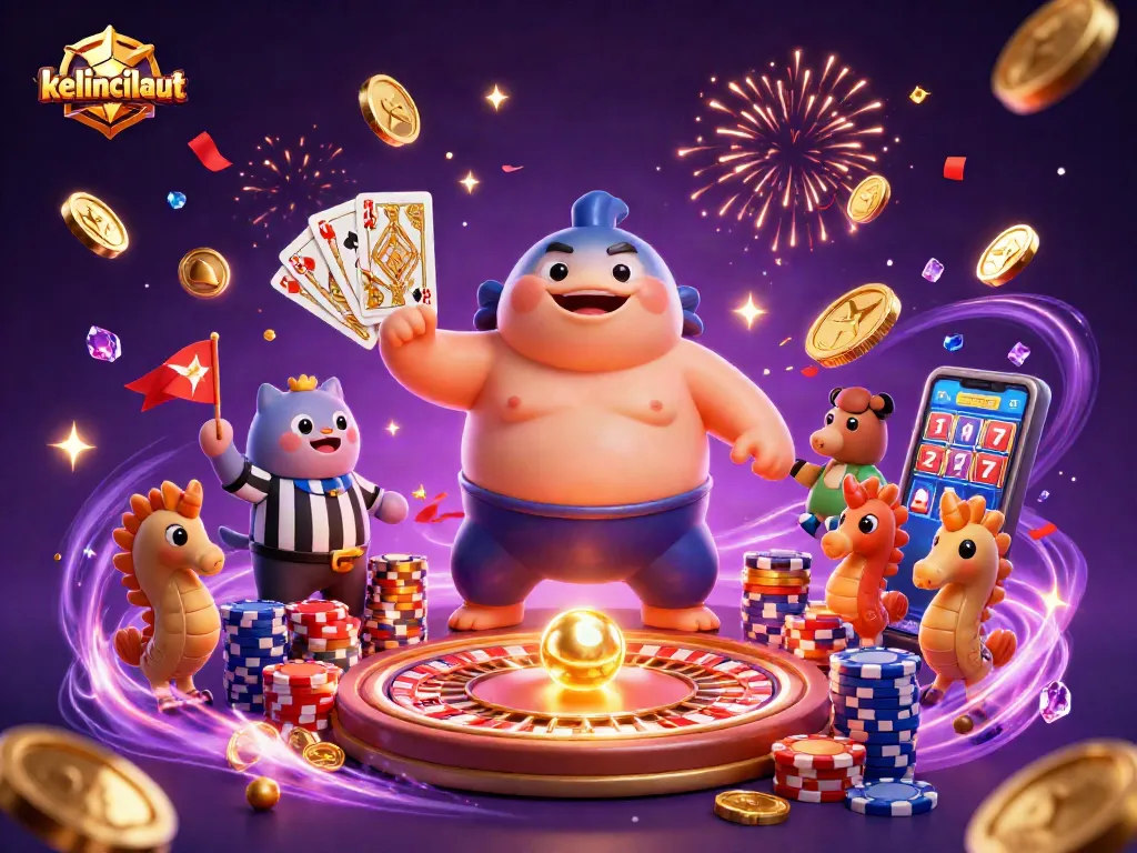 Experience the excitement of kelincilaut as a gigantic fugu challenges in an underwater casino ring.