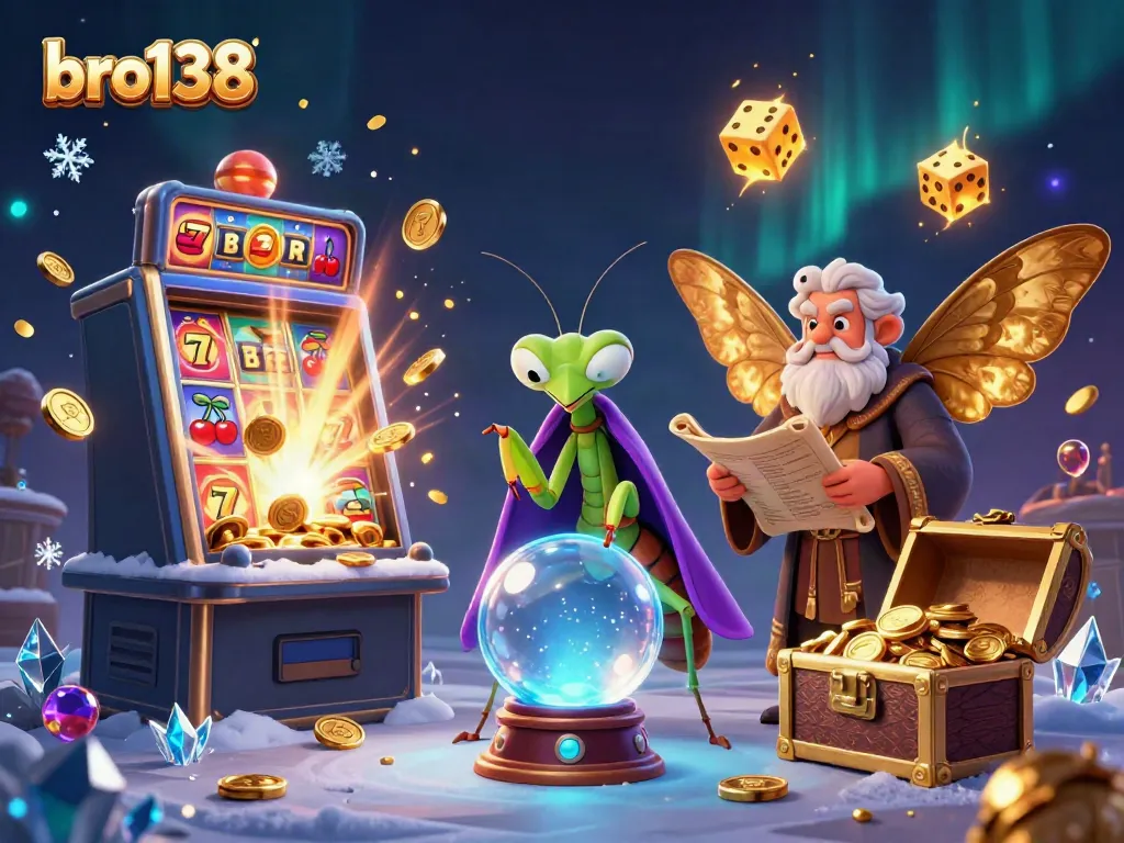 Experience the thrilling excitement of bro138 with dynamic slot machines and mystical characters in an engaging 3D scene.