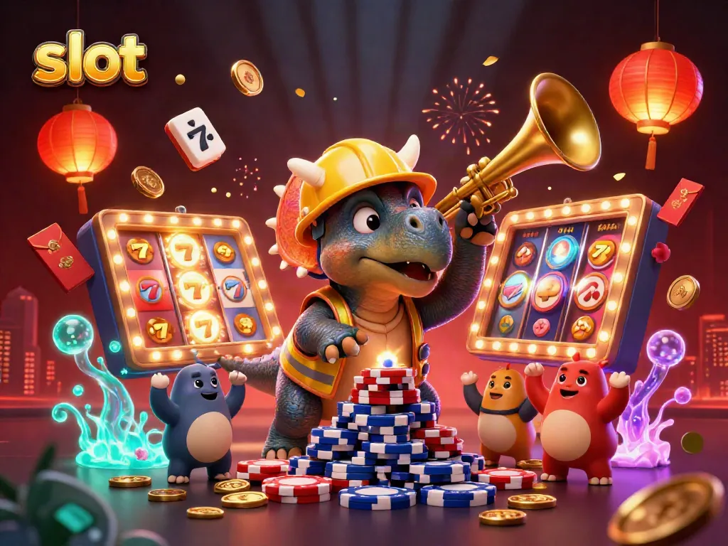 Menangkan slot di BETON88 dengan beragam simbol dan keberuntungan dalam ilustrasi kasino yang meriah.