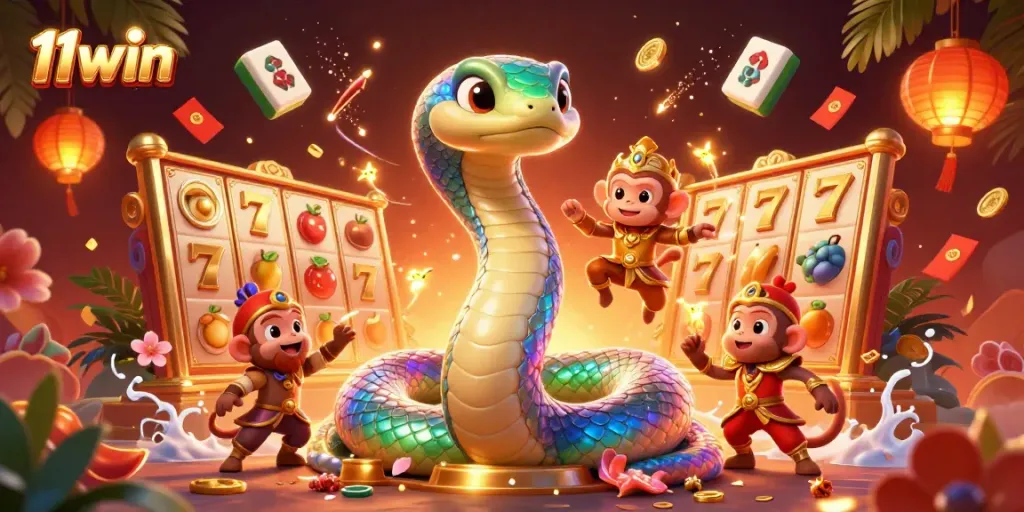 Experience thrilling gaming at 11win with colorful casino elements and animated characters thriving in an exciting scene.