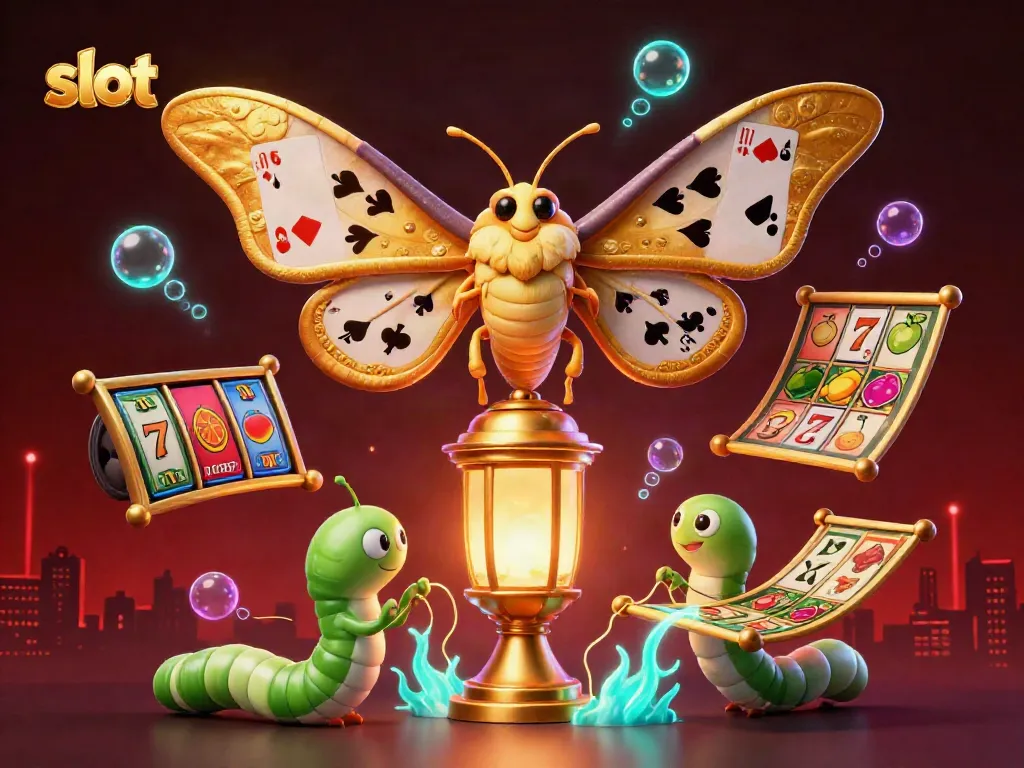 Engaging 3D digital art showcasing a slot-themed scene with a majestic moth and casino elements.