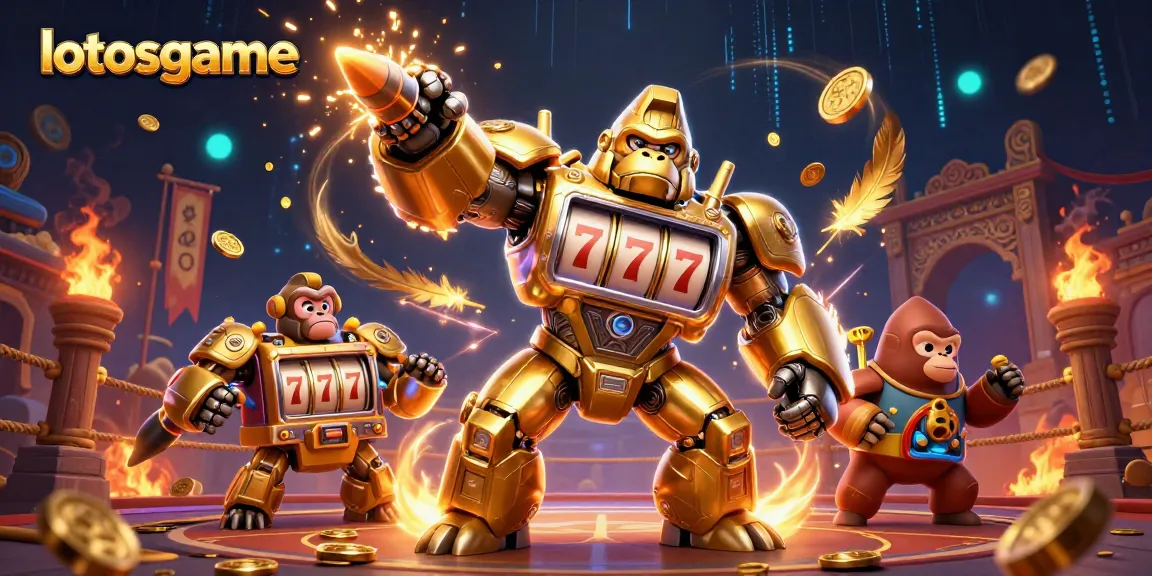 Engage in thrilling slots action with lotosgame's transformer-style mech in a dynamic casino scene.