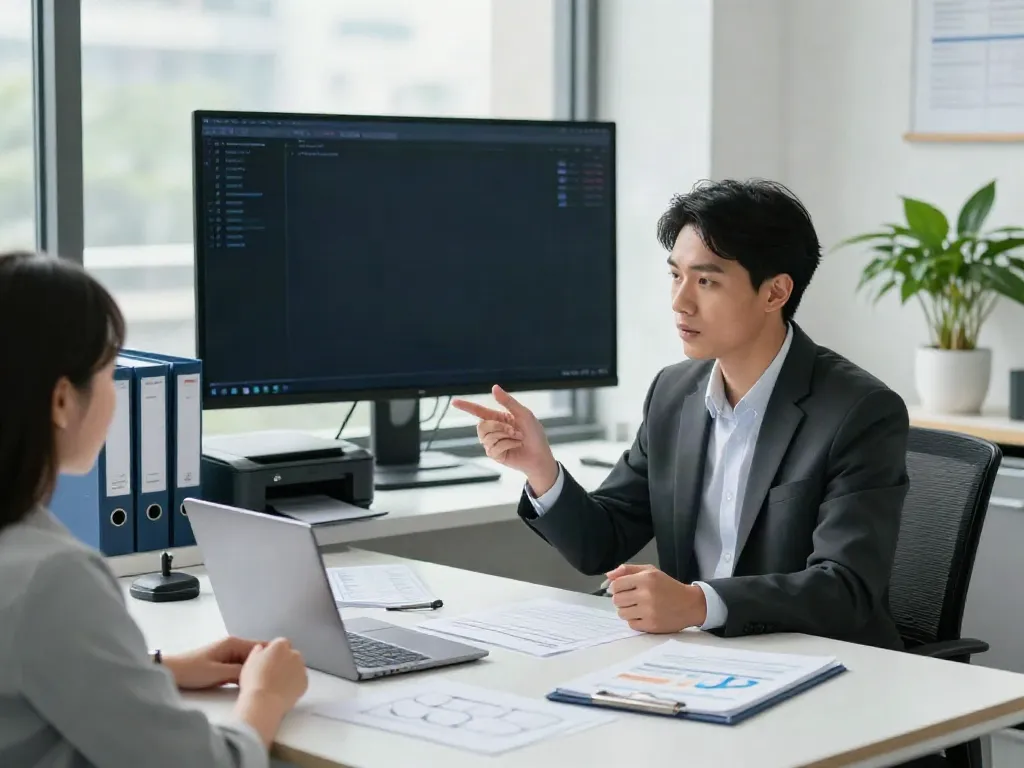 Accountant Blacktown consulting with a client in a modern office.