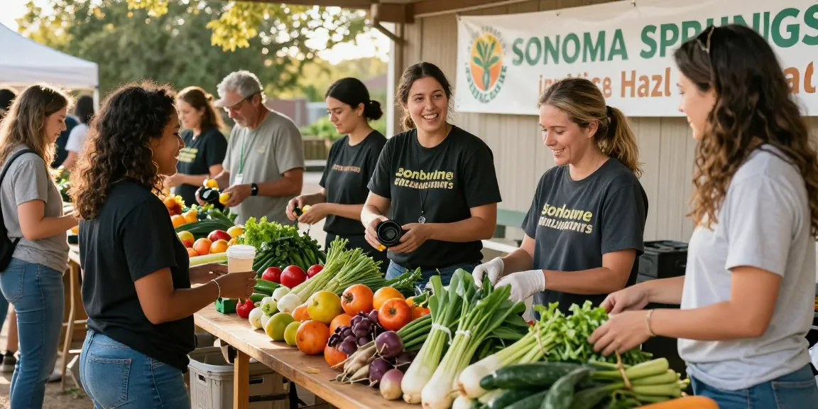 Community volunteers at springshall.org distributing fresh produce that fosters sustainable local food systems.