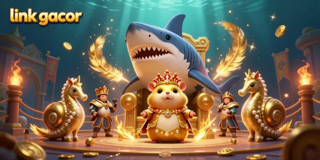 Experience the thrill of link gacor with a golden hamster king in an underwater casino setting.