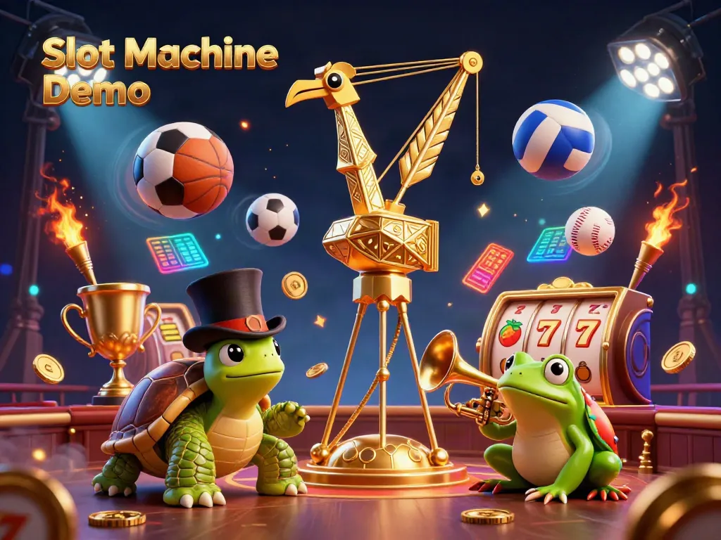 Play exciting Slot Machine Demo games with a vibrant casino atmosphere featuring colorful characters.