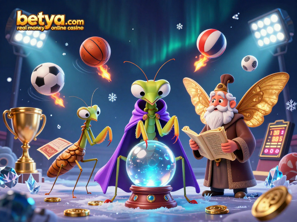 Experience the excitement at betya.com real money online casino with animated fortune tellers and sports betting elements.