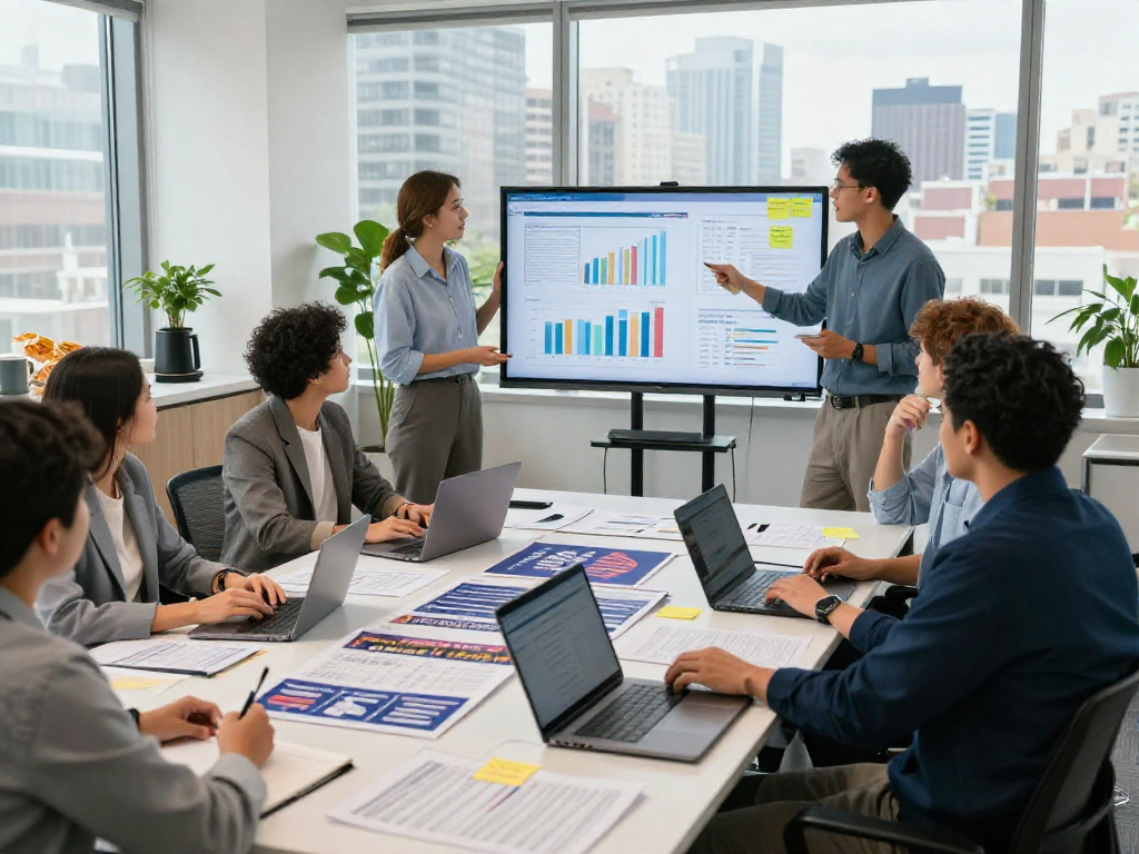 Strategic meeting showcasing answer engine optimization and political campaign planning.